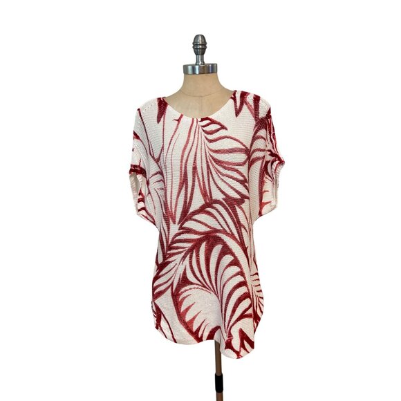 Chico’s Tropical Leaf Print Bateau Neck Sweater Top Size 2 Large - Picture 2 of 6